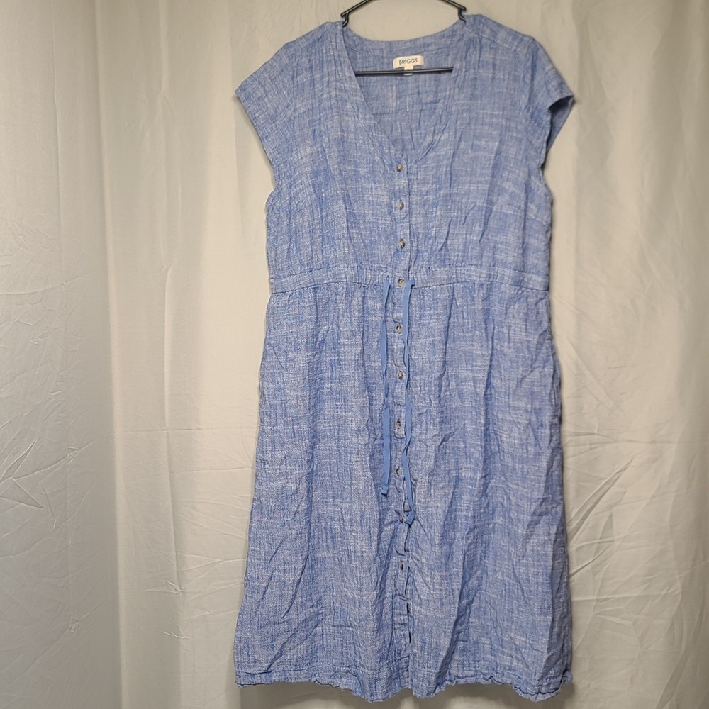 Briggs Womens XL Blue Linen Blend Sleeveless Button Down Midi Summer Dress